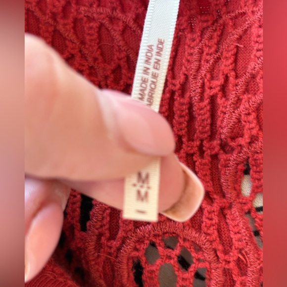 Free People womens Red/Orange crochet Embroidered Yoke Stretch Cotton tee top - Picture 9 of 9